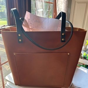Portland Leather medium honey classic tote with black handles. Brand new!